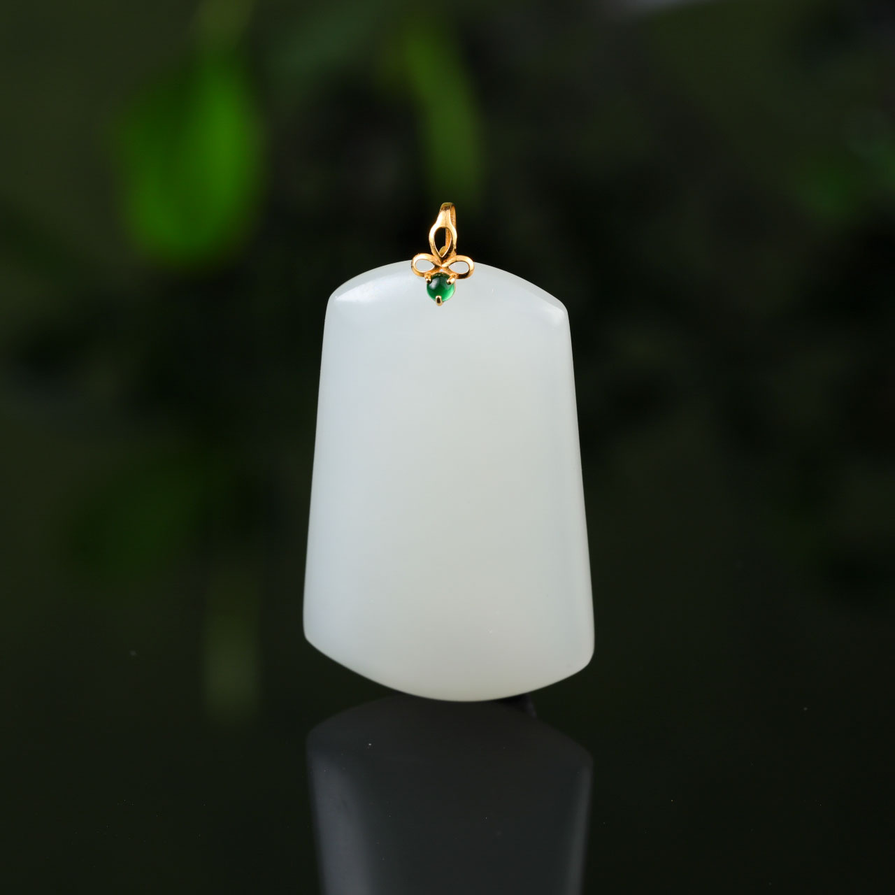 【意婵】《末迟》18k金高品和田玉高冰羊脂玉无事牌吊坠18K金-YC71603