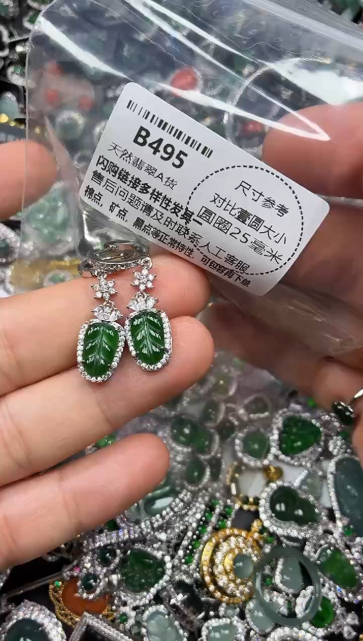 颈饰未镶嵌翡翠B495耳扣