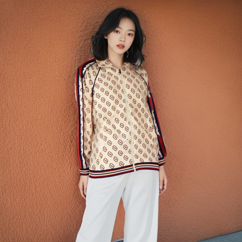 99新 GUCCI/古驰 外套/双G满印长袖拉链/轻奢/休闲/XS码/0001129