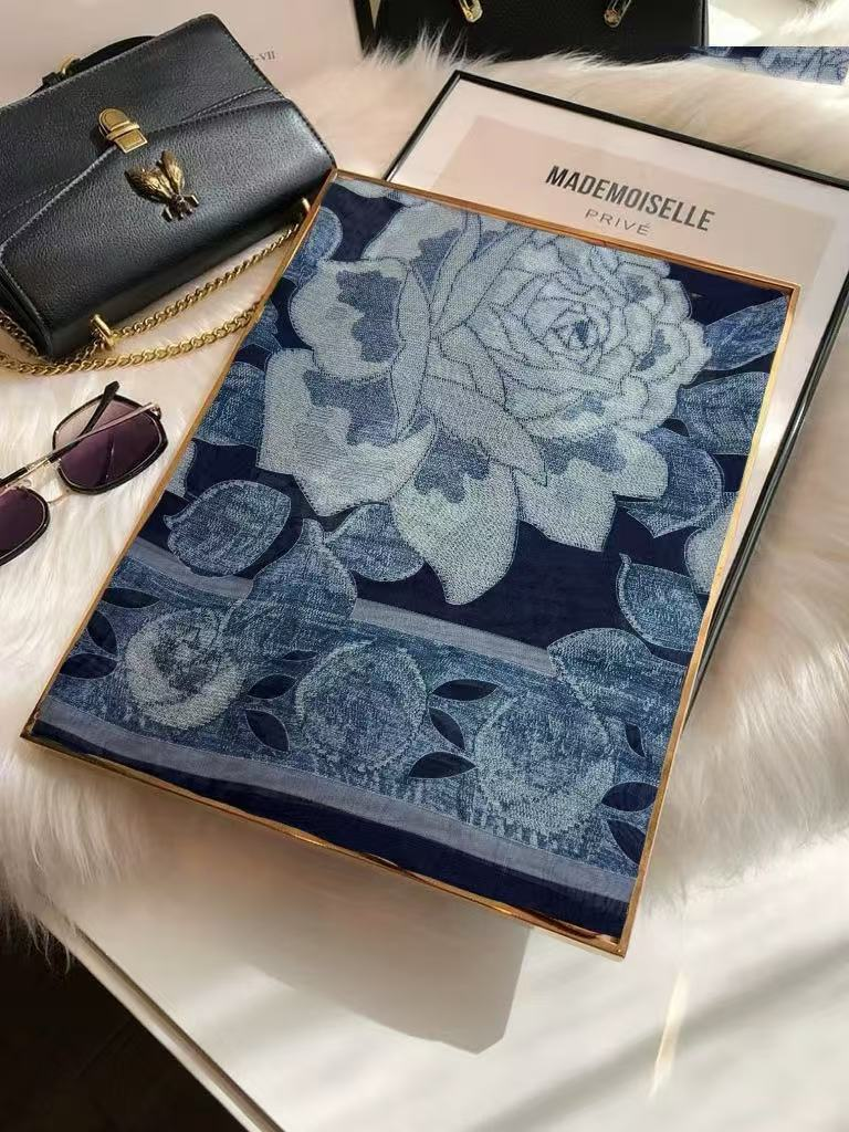 【藏蓝色山茶花】90*90尺寸防晒轻纱系列