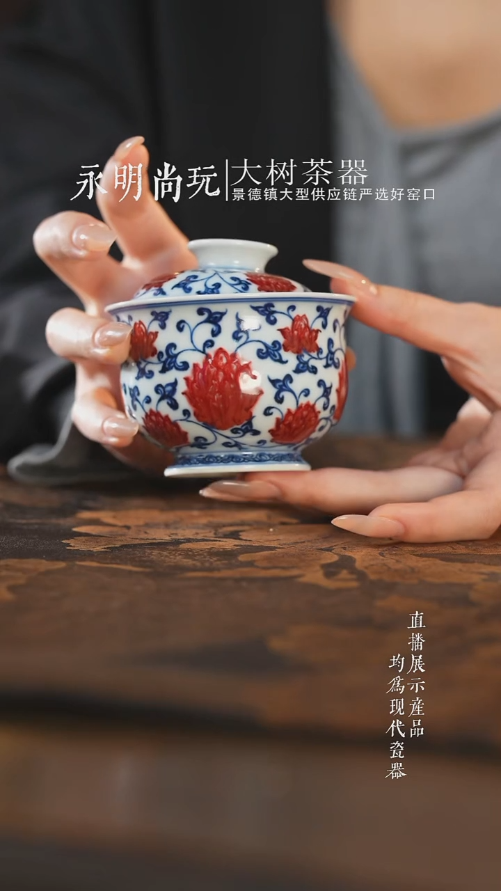 杯子陶瓷崔**。永明尚玩青花釉里红缠枝盖碗