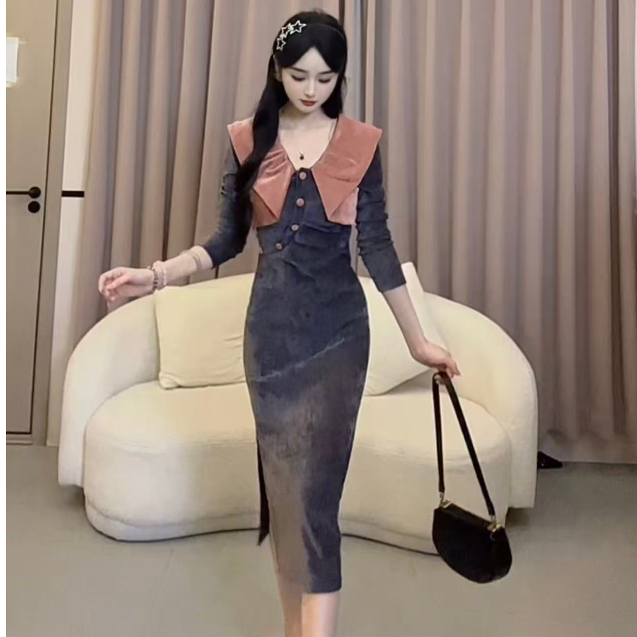 【蛋蛋】秋冬复古轻奢减龄名媛气质洋气显瘦连衣裙YYMYF53681