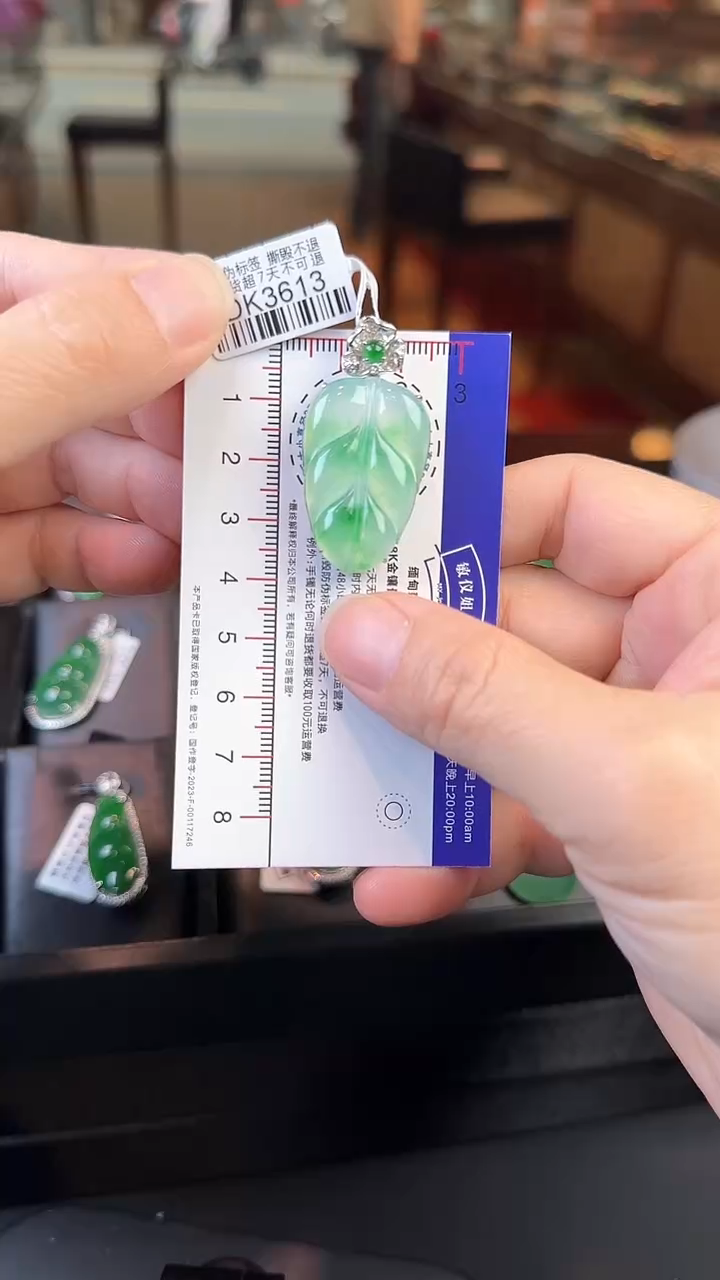 【闪购商品】翡翠颈饰18K金镶嵌DK3613冰绿叶子