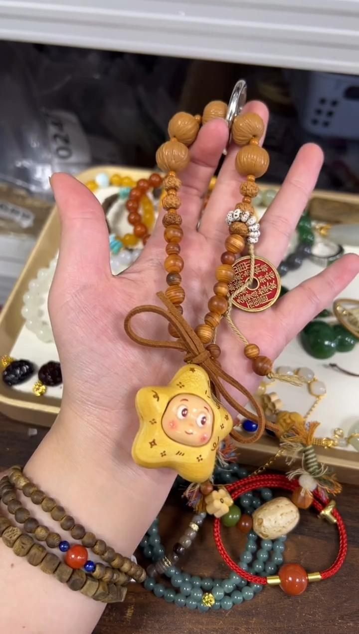 吊坠猴头核桃凤羽猴头星星人编制款挂件[2398]