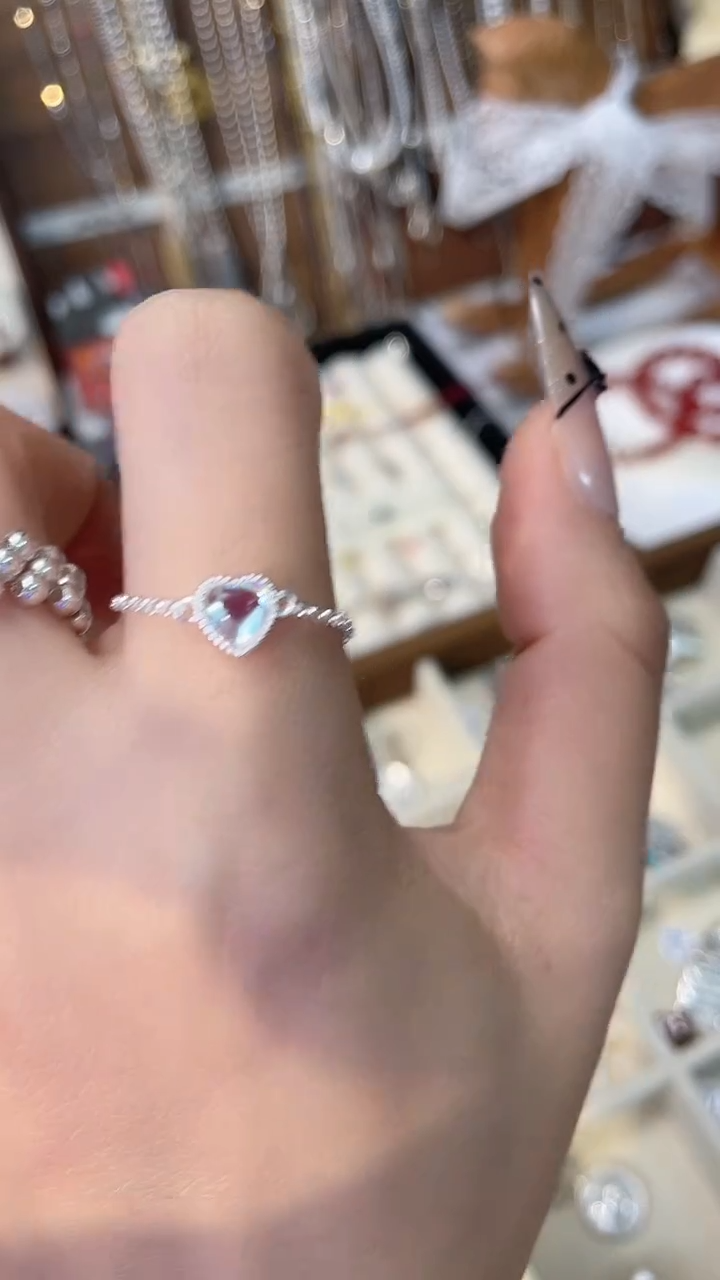 仿水晶925银925纯银月光石戒指