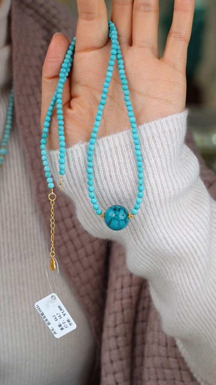 【闪购商品】绿松石项链银S925镀金镶嵌1