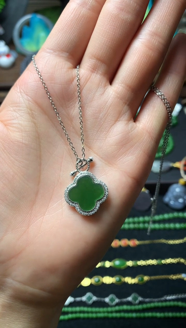 【闪购商品】和田玉颈饰银S925镶嵌项链吊坠