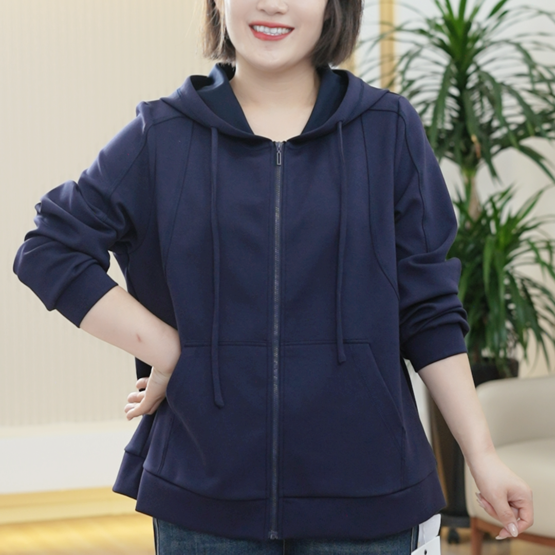 液氨新氧双面棉外套女大码显瘦时尚内搭卫衣连帽秋季立体剪裁上衣