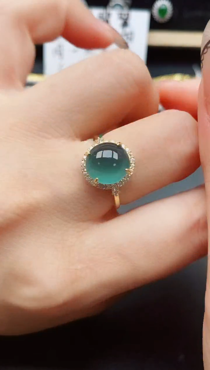 翡翠戒指银S925镶嵌21321