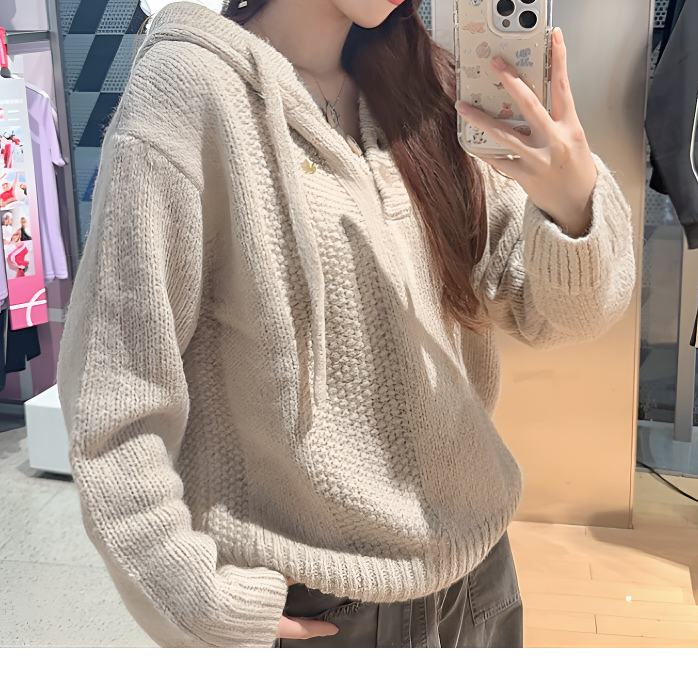 adidas/阿迪达斯新款厚款氛围感时尚宽松连帽套头针织衫KS5968