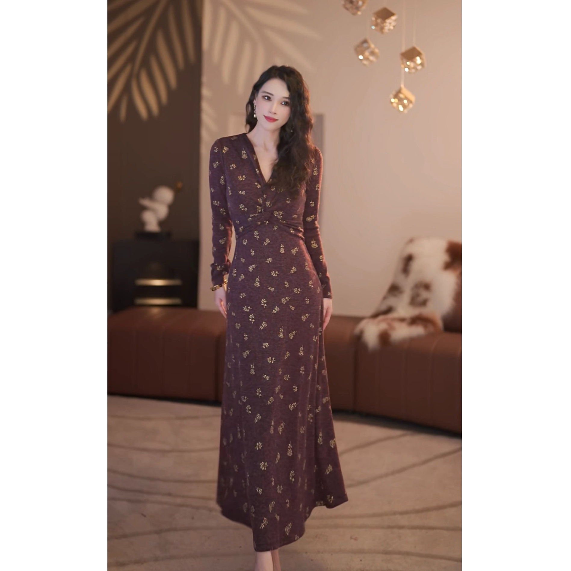 【静铉】紫棠 秋冬新款高级修身显瘦连衣裙-YL11925