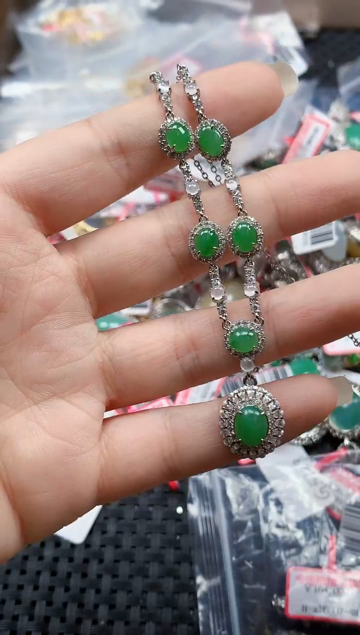 银S925镶嵌戒指翡翠天然A货缅甸翡翠