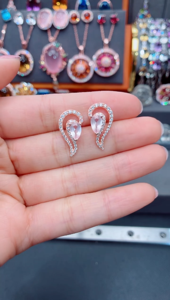 银S925镶嵌耳饰水晶水晶耳饰