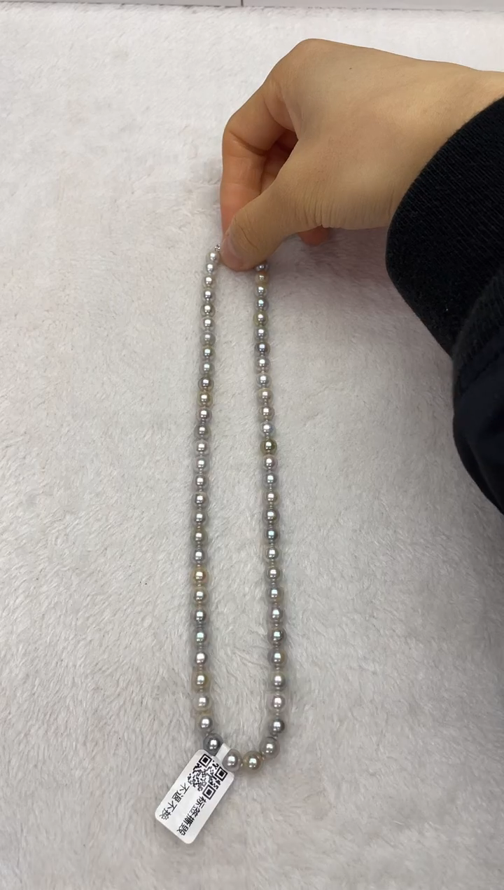 海水珍珠银S925镶嵌项链AK真多麻6.5-7mm（多样性发一）