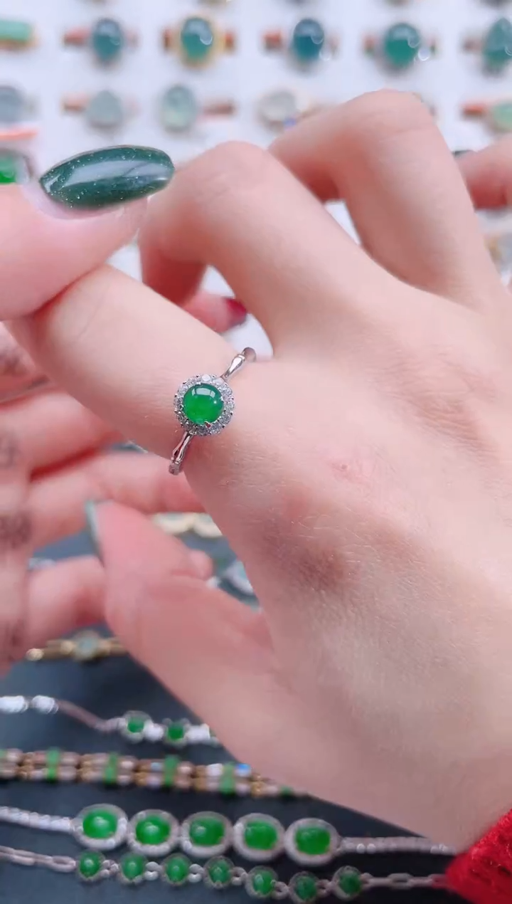 银S925镶嵌戒指翡翠天然翡翠