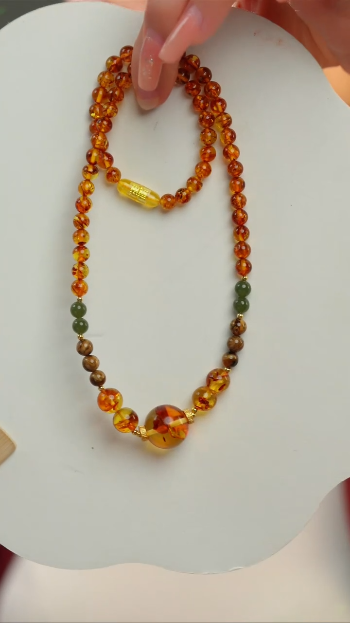 【闪购商品】琥珀（花珀）颈饰未镶嵌16+单珠设计款花珀项链6+
