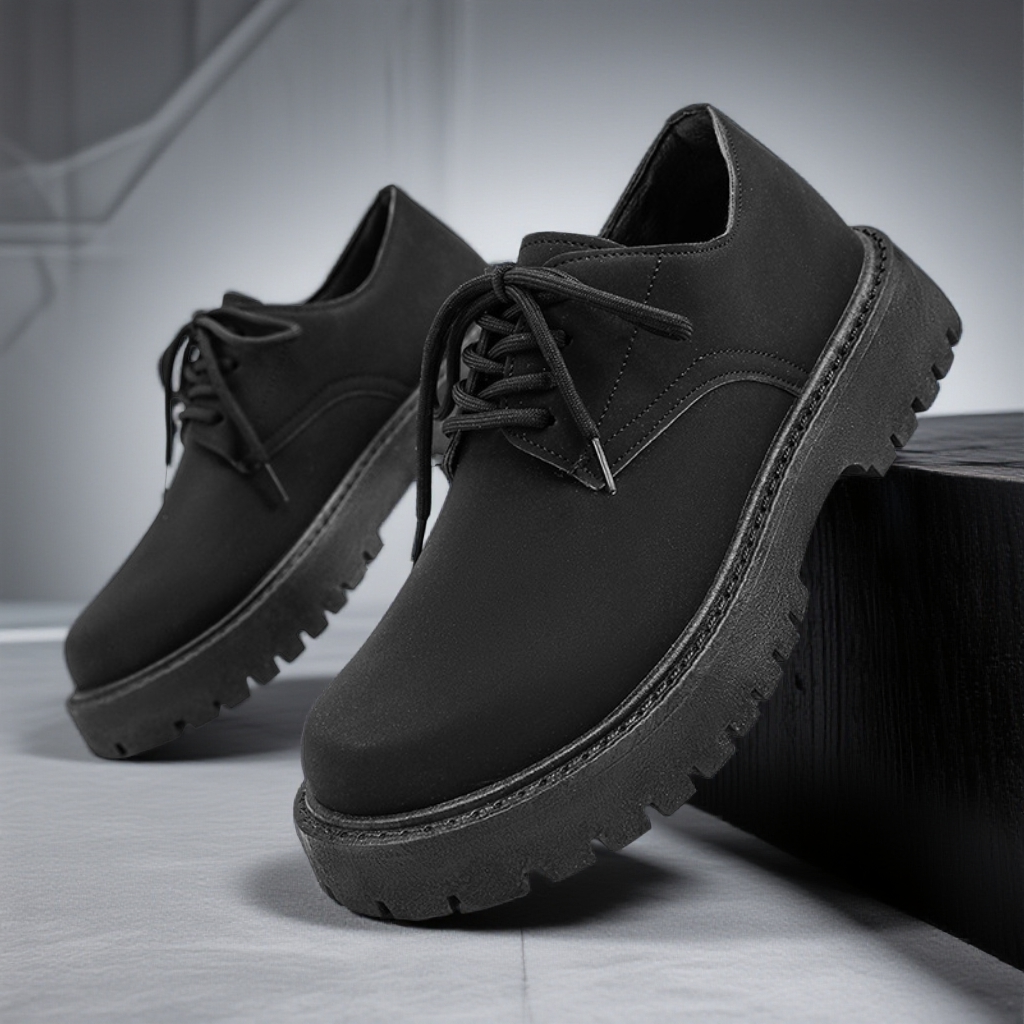 2025秋季新款潮流英伦风休闲黑色皮鞋防水厚底大头经典男士商务鞋