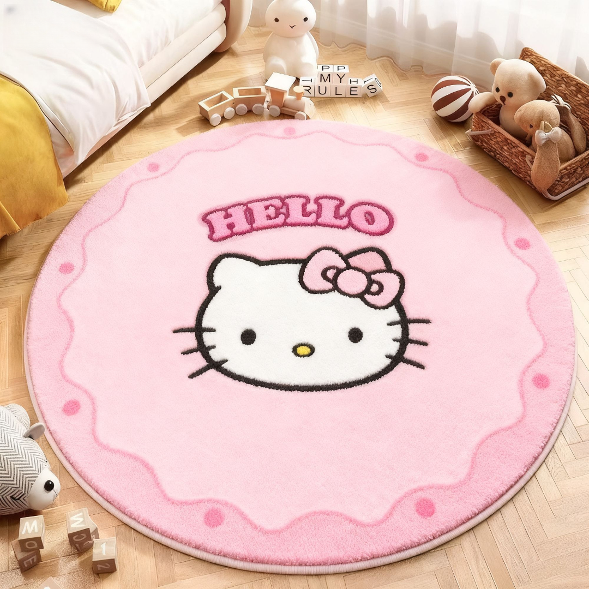 仿羊绒帕恰狗凯蒂猫圆形地毯加厚耐用适合卧室客厅房