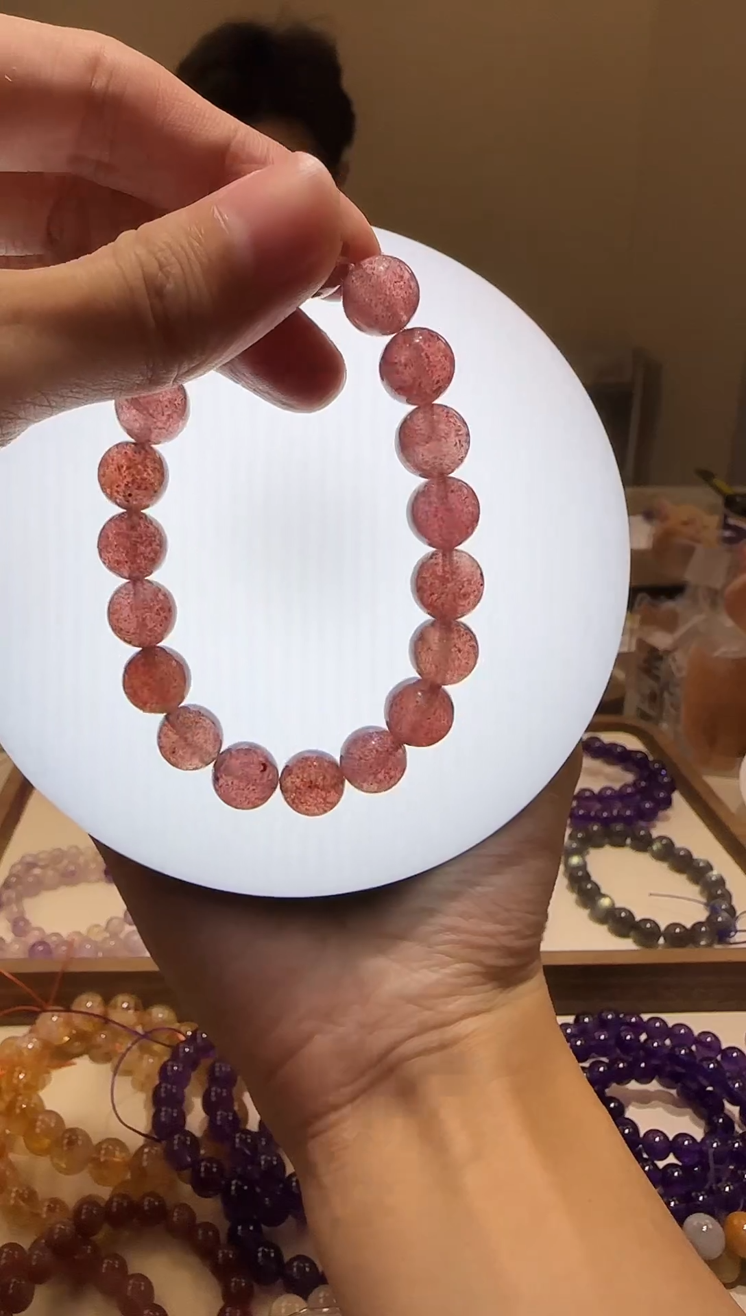 【闪购商品】石英质玉手链未镶嵌全净体鸽血红草莓晶10