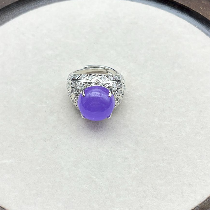 A232 翡翠紫罗兰戒子 925镶嵌 (多样性发一件)