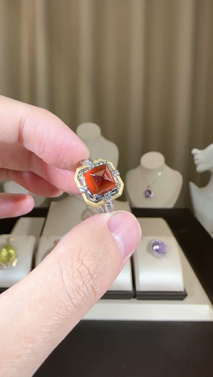 【闪购商品】石榴石（芬达石）戒指银S925镶嵌9mm
