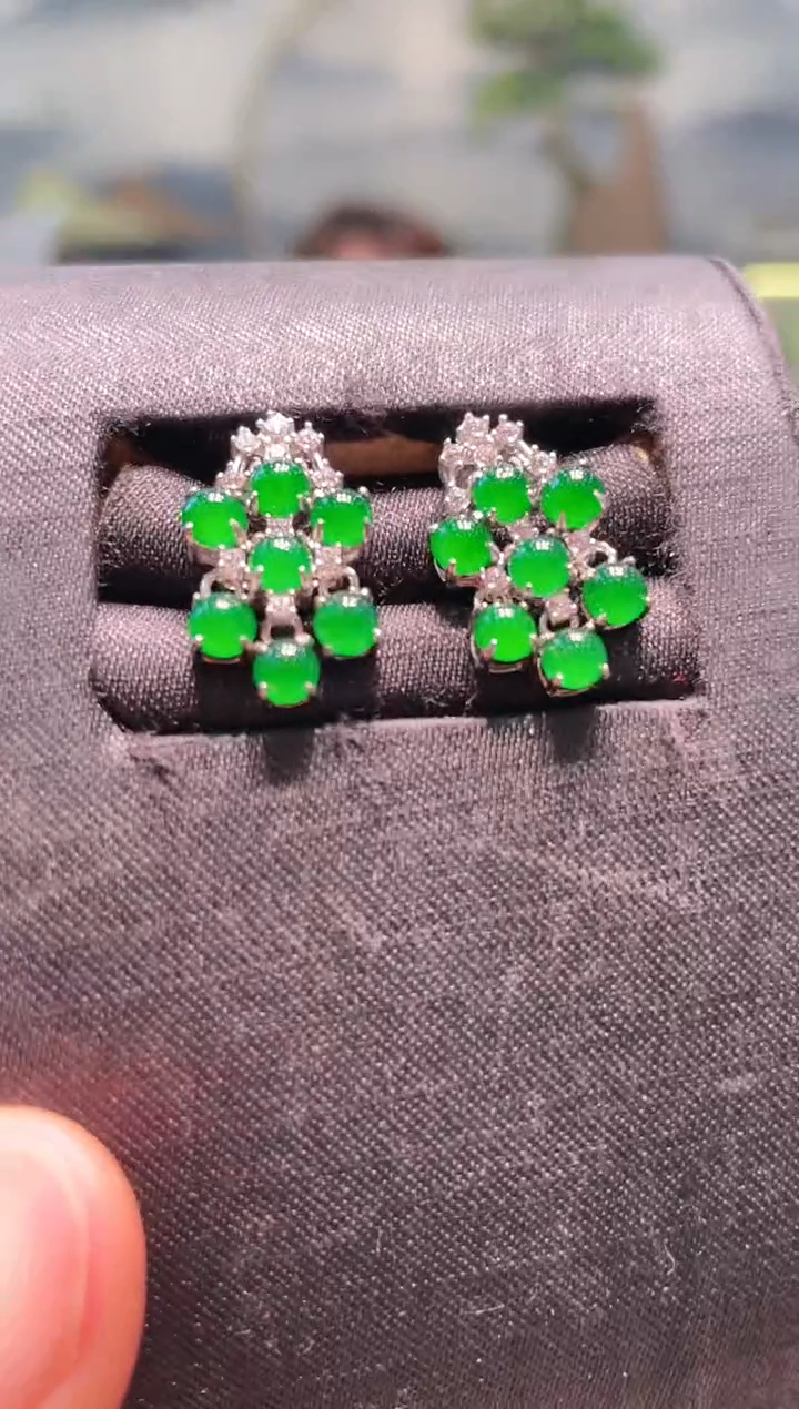 【闪购商品】翡翠耳饰银S925镶嵌A10天然A货翡翠