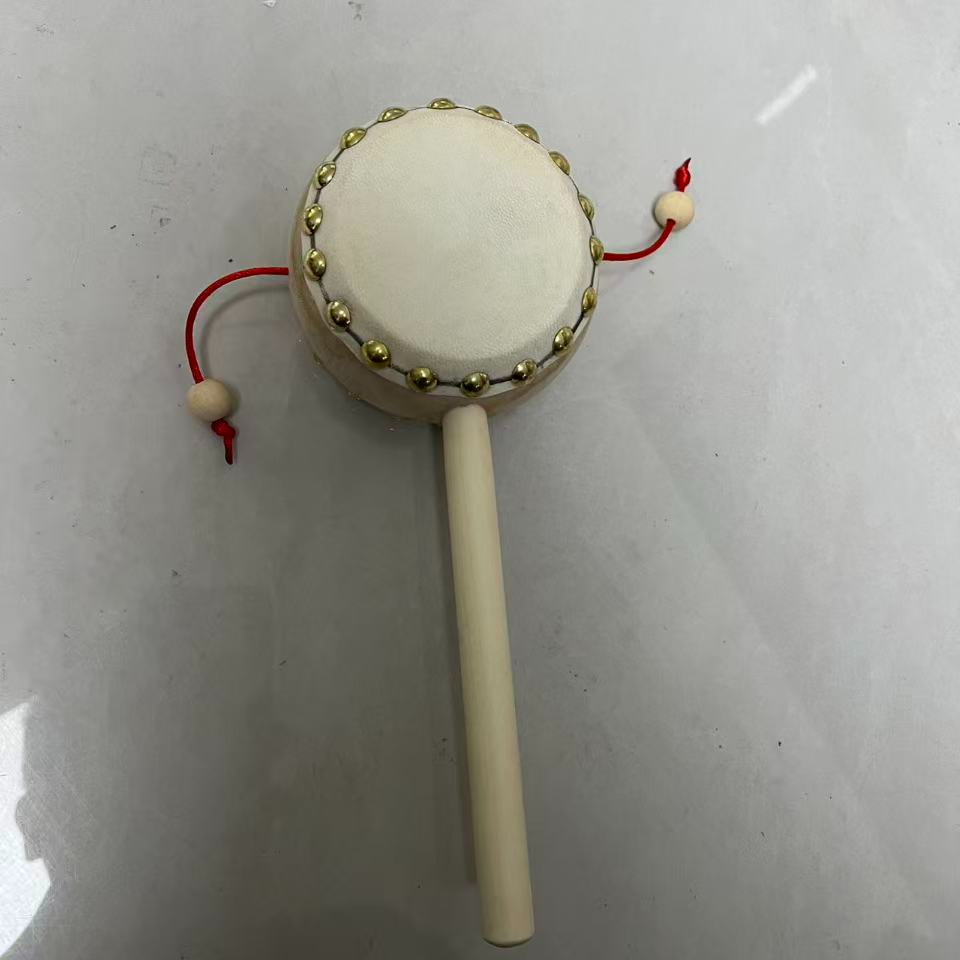 纯羊皮桃木手柄拨浪鼓