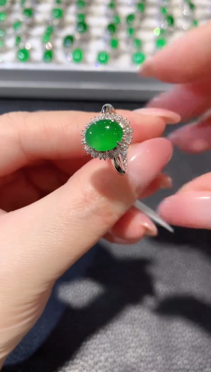 【闪购商品】翡翠戒指18K金镶嵌A14 翡翠