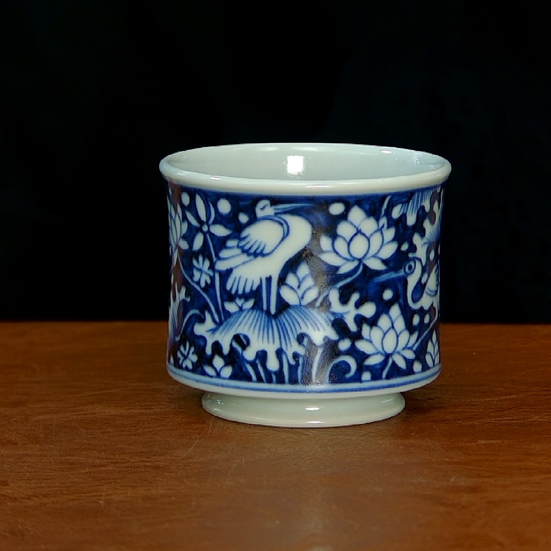 景德镇柴窑枢府釉一鹭容天杯 100cc 畅元柴窑手工手绘高端茶具