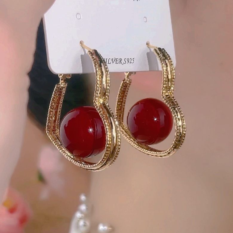 925银针珍珠耳饰 【36号】秋冬新款红色爱心圈珠珠时尚气质耳环女