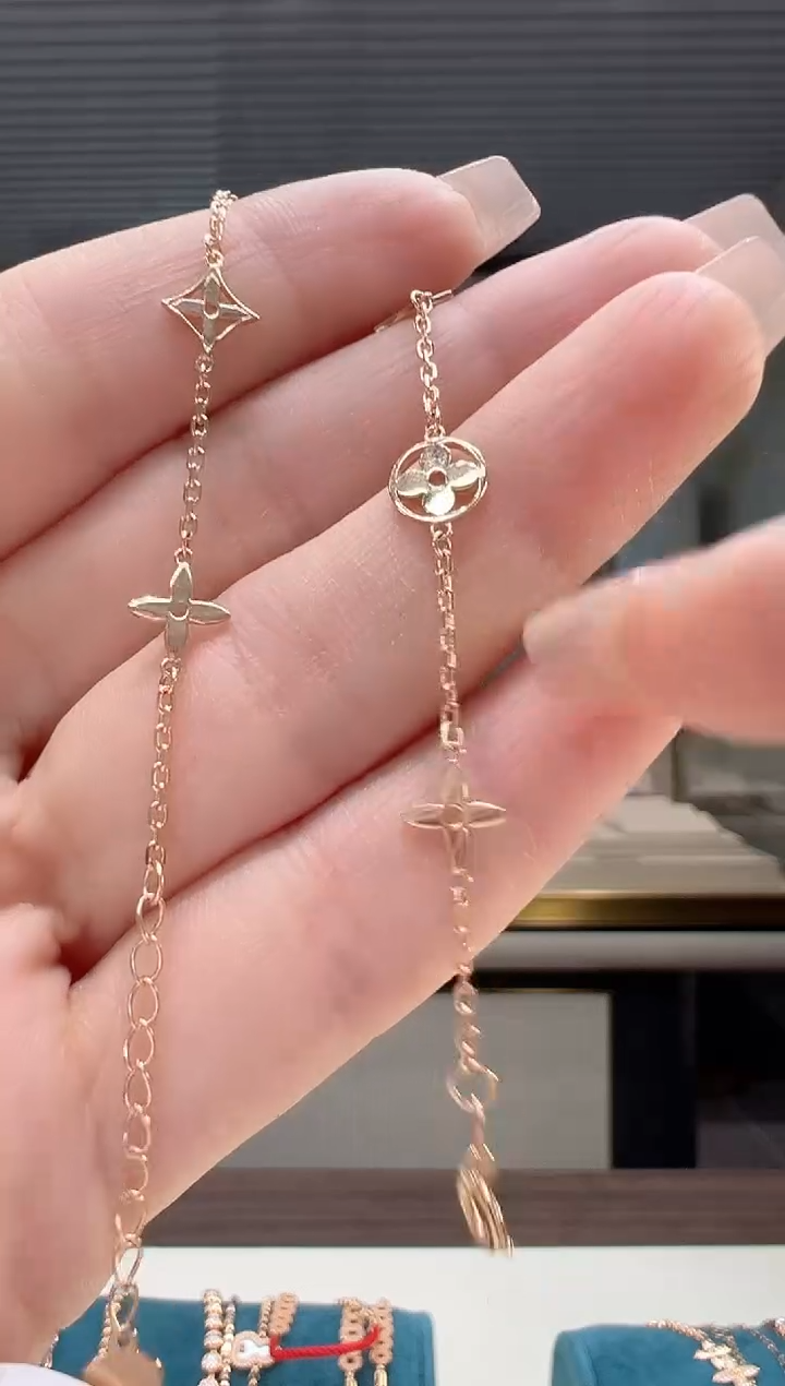 【闪购商品】18K金手链卡链老花手链K红