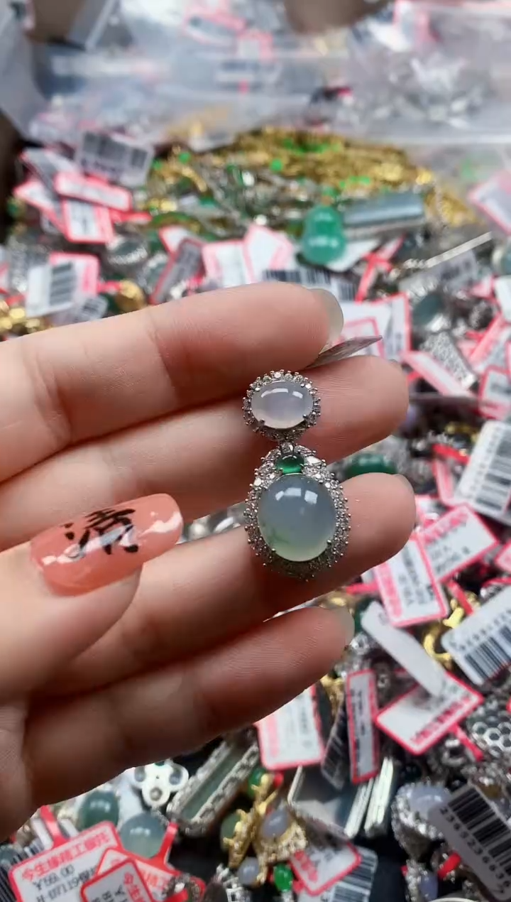 银S925镶嵌戒指翡翠天然A货缅甸翡翠