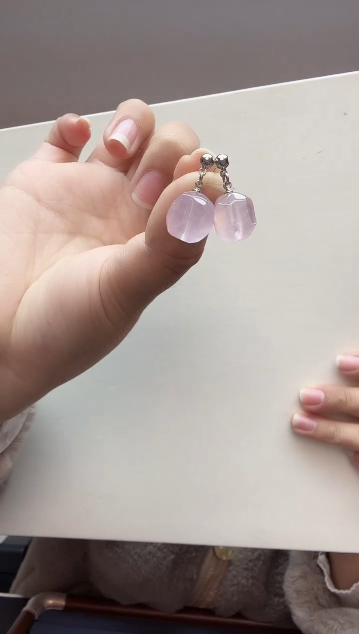 颈饰未镶嵌水晶天然粉水晶耳钉19