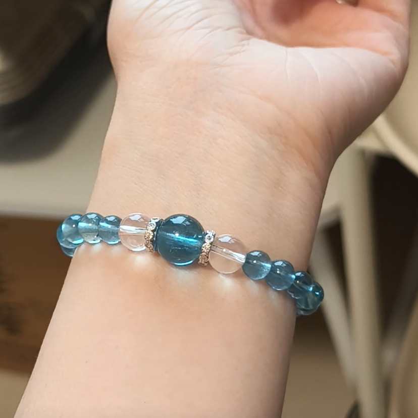 海蓝宝绿柱石散珠圆珠手链手串配珠DIY手工水晶饰品打孔不退不换