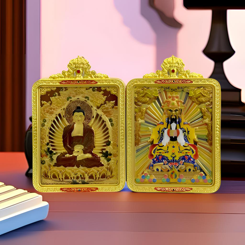《浩瑞藏传》双鹿F03八大守护立体唐卡福牌，鎏金镀K金工艺 