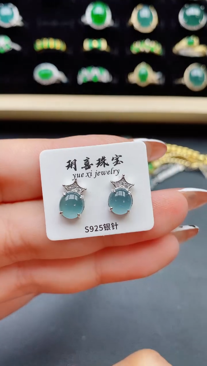 【闪购商品】翡翠银S925镶嵌耳饰508050