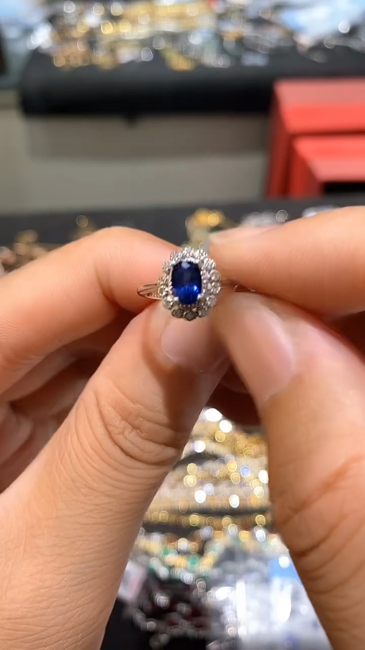 蓝宝石戒指银S925镶嵌戒指