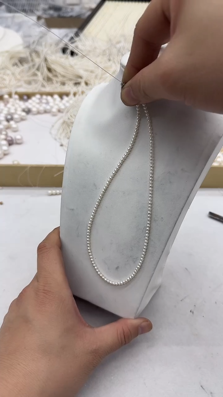 项链银S925镶嵌淡水珍珠2-3mm 爱心尾链