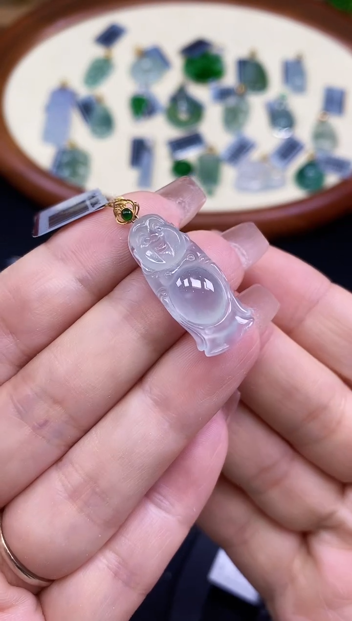 吊坠(不含链)18K金镶嵌翡翠站佛18K金扣镶嵌@@CMT1774-11