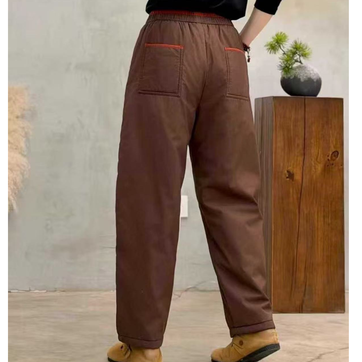 2025新款腰口拼接撞色纯棉休闲显瘦哈伦裤保暖小棉裤