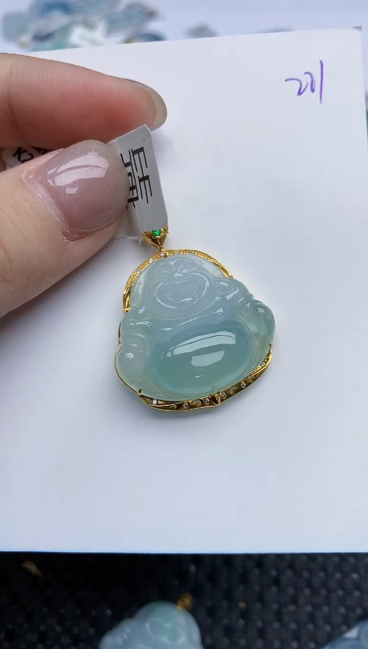 【闪购商品】翡翠颈饰18K金镶嵌天然翡翠A货