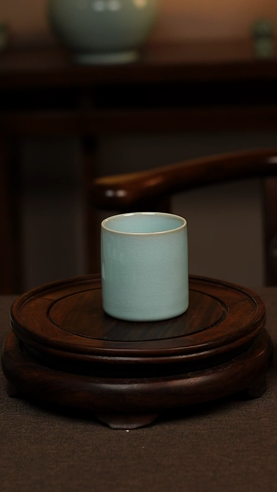 瓷片天青色直口杯100ml微瑕不带礼盒