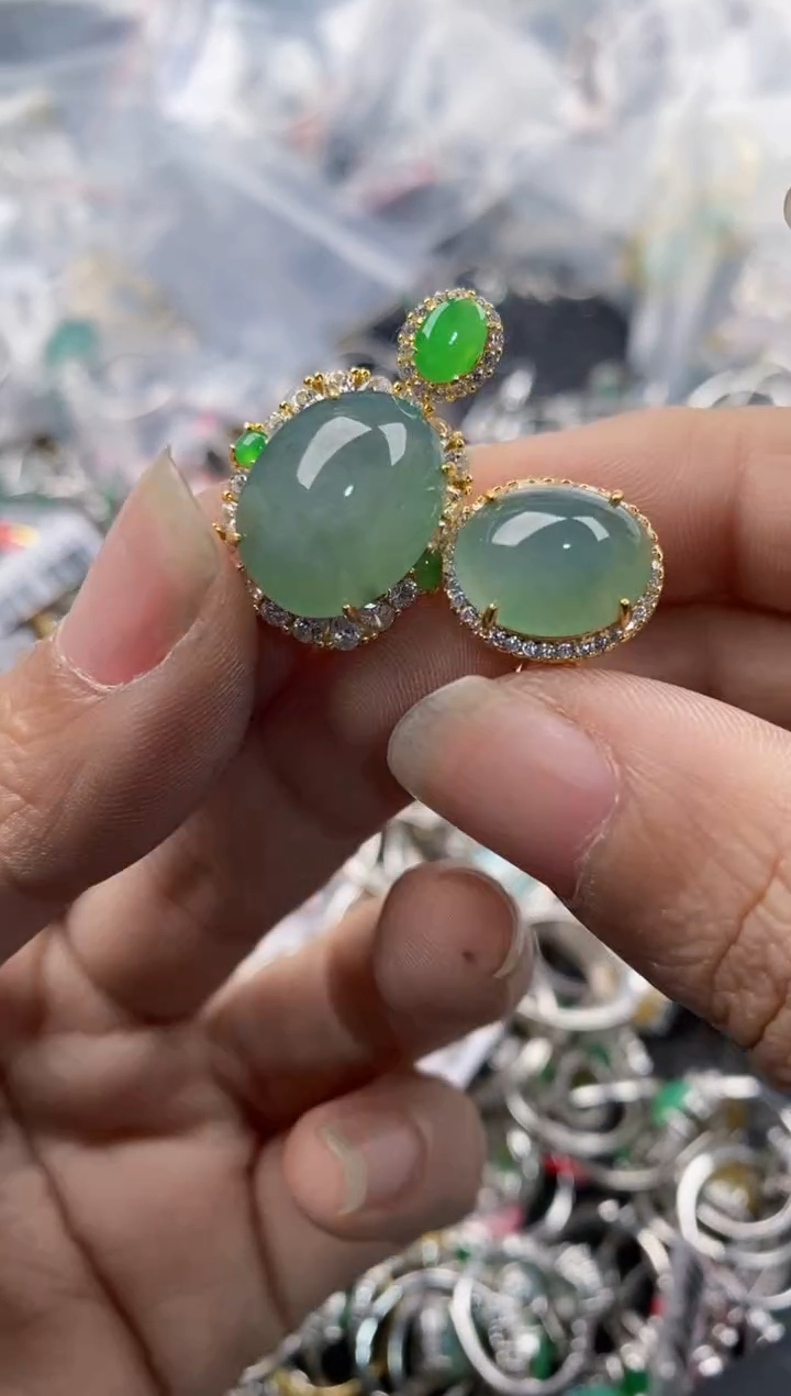 银S925镶嵌戒指翡翠1010---1