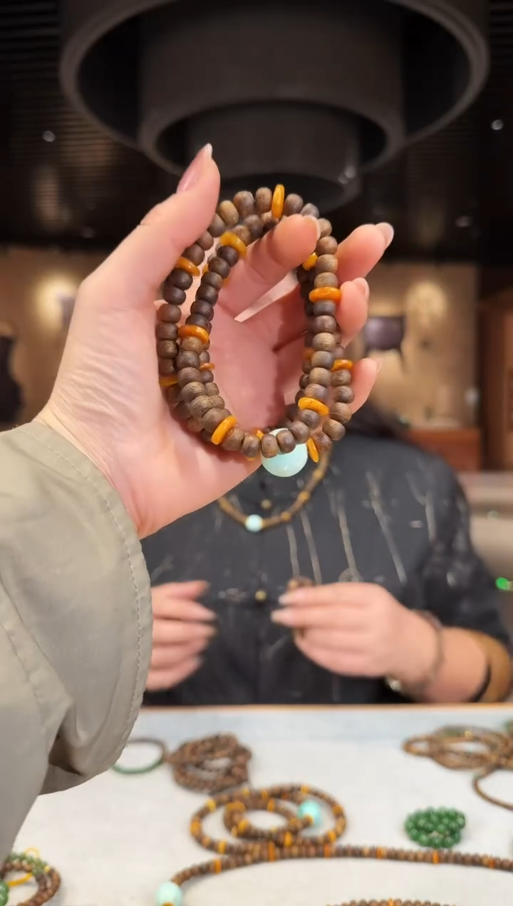 【闪购商品】沉香手串海南莺歌绿棋多圈苹果珠