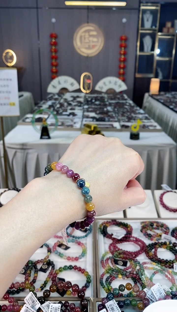 未镶嵌老矿碧玺彩虹单圈手串7mm+碧玺hon多样性发一条