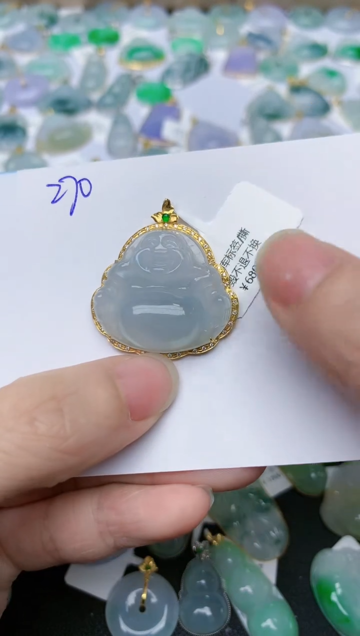 【闪购商品】翡翠颈饰18K金镶嵌天然翡翠A货    