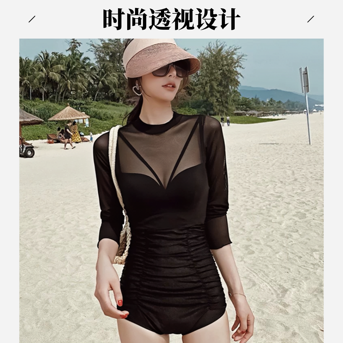 韩东蕾丝保守超显瘦聚拢显白连体修身遮肚泳衣温泉度假泳装女大码