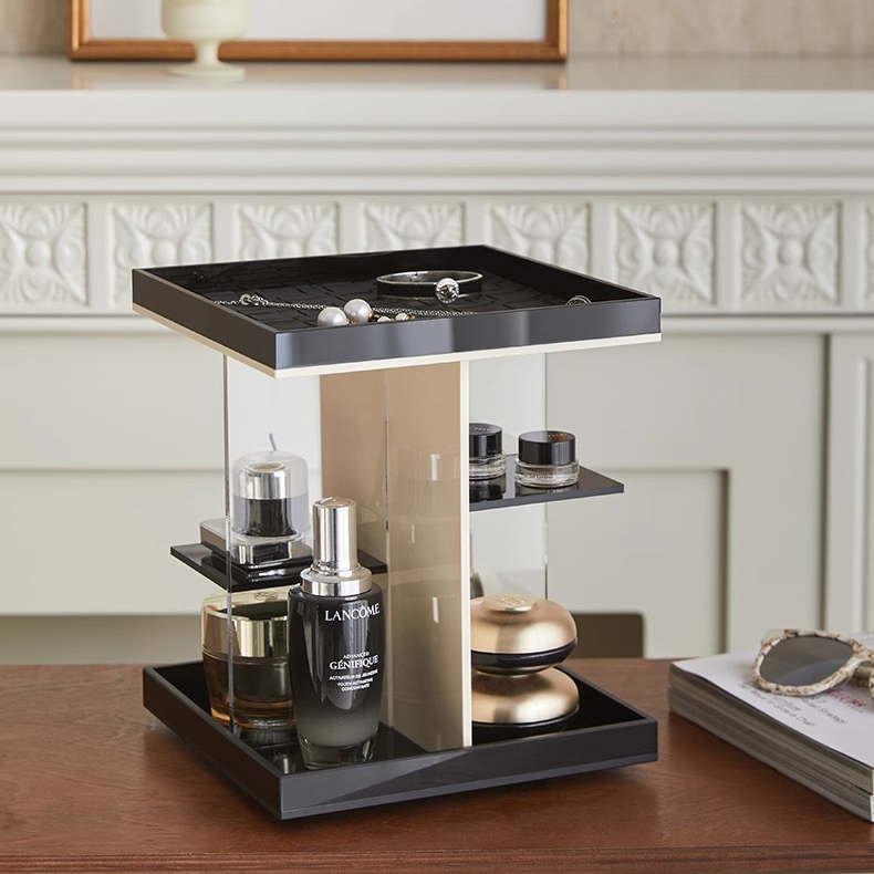 化妆品置物架梳妆台桌面首饰香水托盘护肤品分层收纳盒旋转收纳盒