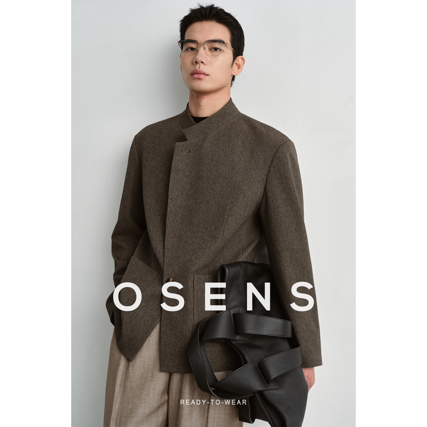 OSENS色纺混色小立领法式复古单排扣设计师男装高级感西装男秋