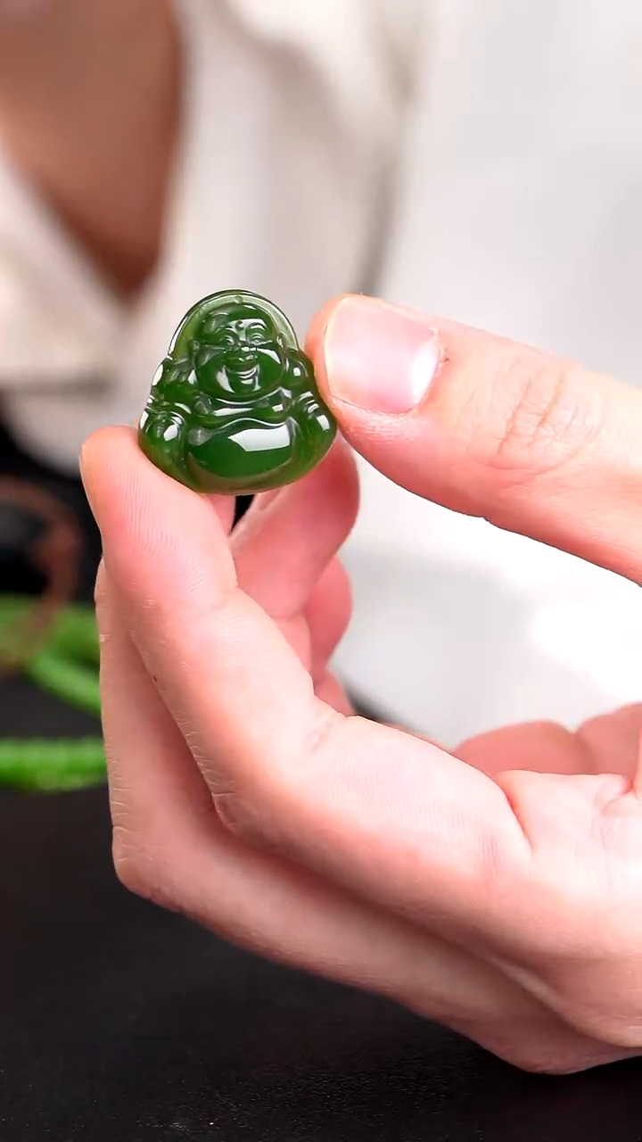 颈饰未镶嵌和田玉碧玉菠菜绿过眼过灯天花板佛公吊坠2.5*2.5mm